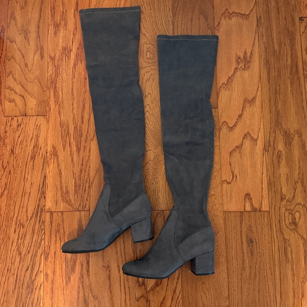 Steve Madden Isaac grey suede over the knee OTK heeled boots